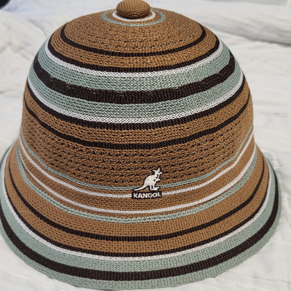 Kangol Striped Crochet Bucket Hat in Brown & Mint